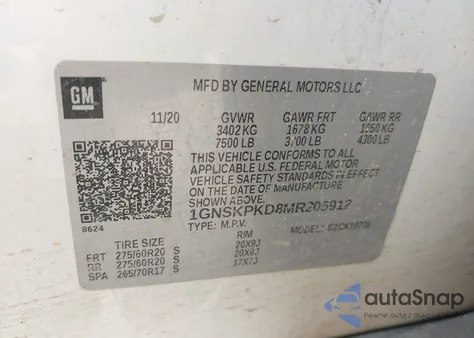 2021 Chevrolet Tahoe 4Wd Z71 z USA, uszkodzony, nr VIN 1GNSKPKD8MR205912